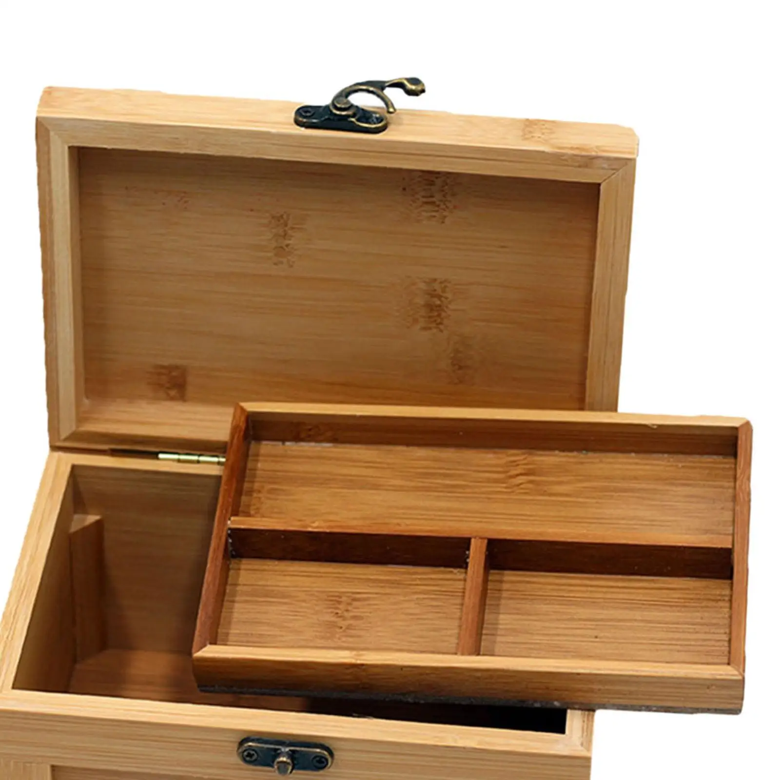 Wooden Jewelry Box for Women Girls with Lock Bamboo Small Organizer Trinket Keepsake Box Hinged Lid Decorative Storage Container