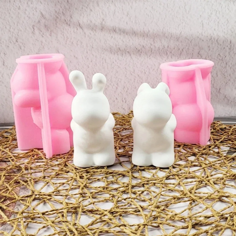Easter Rabbits Gypsum Plaster Silicone Molds DIY Home Decoration Cute Bunnies Ornament Cement Concrete Mould Craft Candle Mold