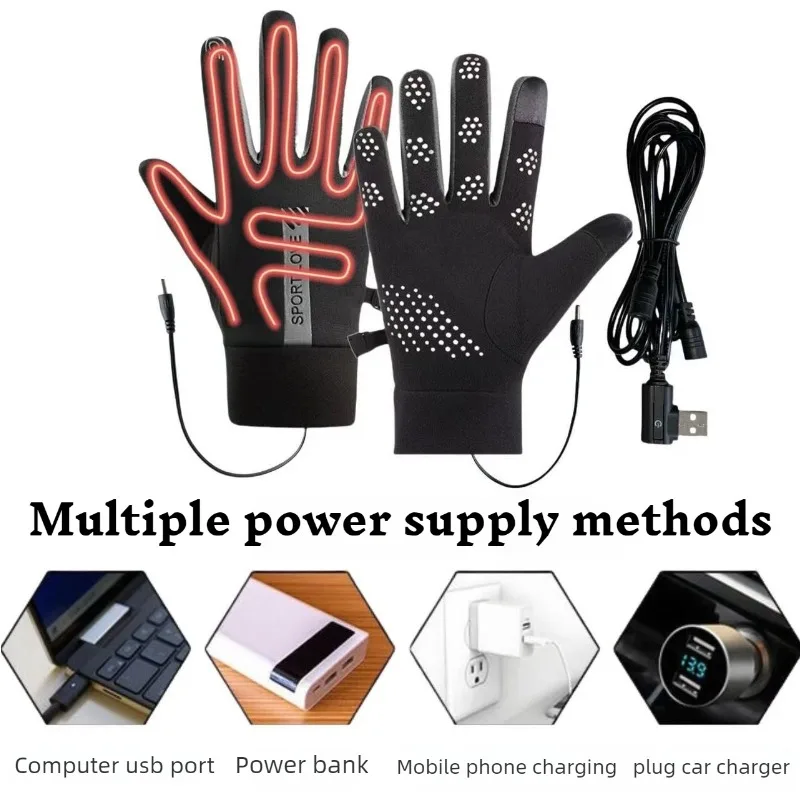 USB Heated Gloves Electric Hand Warmer Winter Thermal Knitting Mittens Touchscreen Anti-Slip