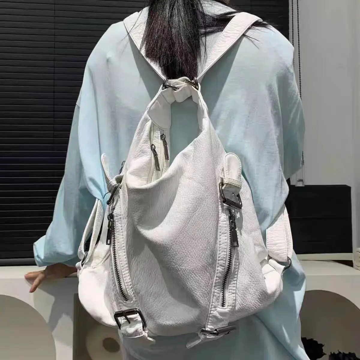 

Faionable Y2K Trendy Ladies Motorcycle Bag Waed out Durable Soft Leather oulder Handbag Commuter Crossbody Tote Bag