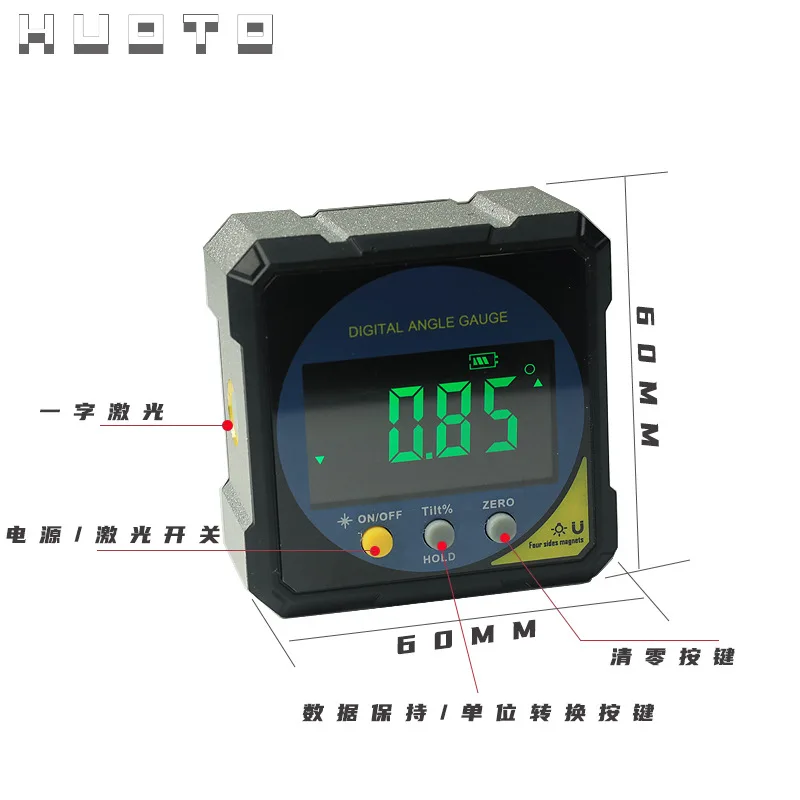 Laser Digital Bevel Box Inclinometer High Precision Angle with Magnetic Infrared Woodworking Engineering Level Gauge