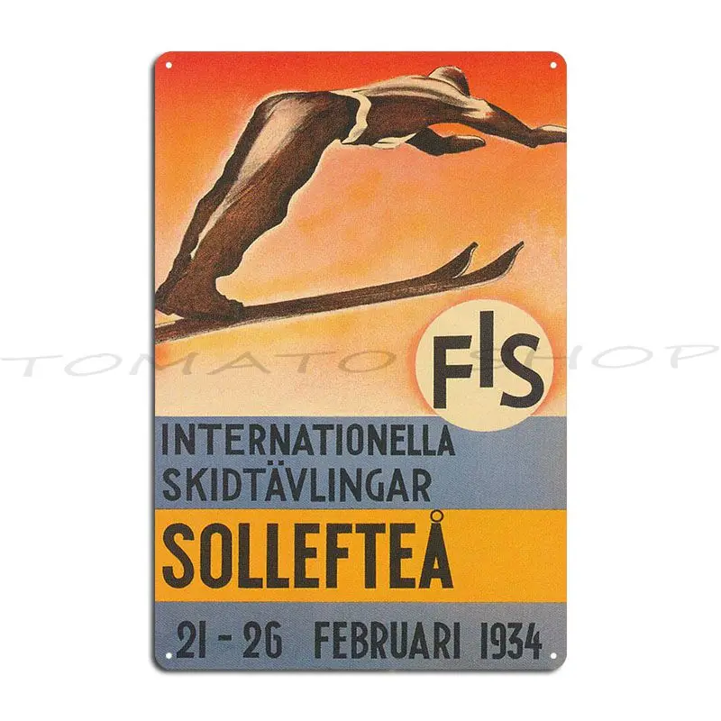Solleftea Sweden Vintage Ski Travel Metal Sign Garage Bar Retro Garage Customize Tin Sign Poster