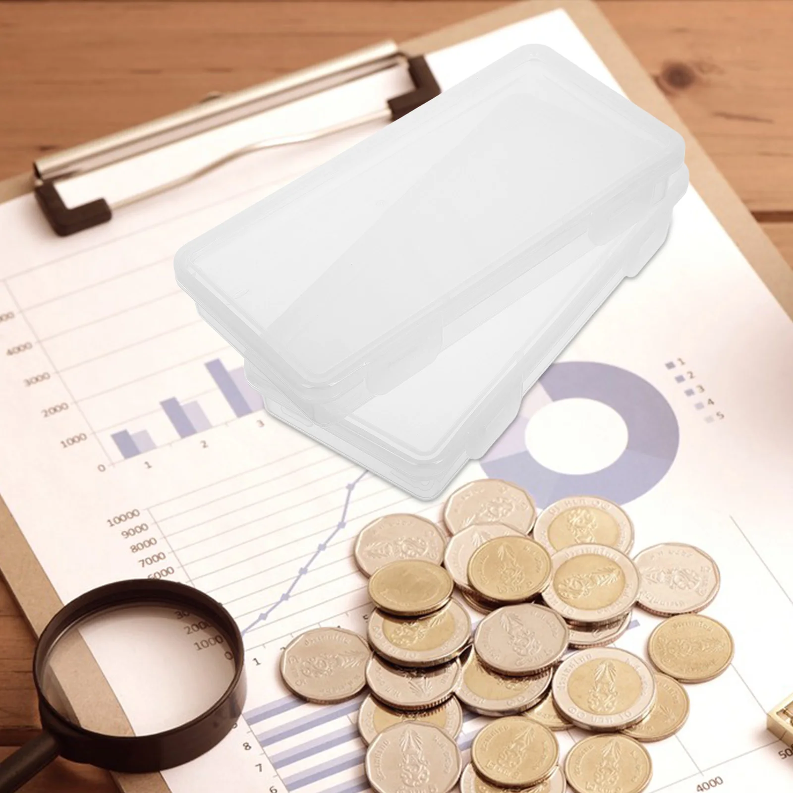 2pcs Organizer Box Waterproof Coin Cash Storage Container Lid Portable Bill Holder Collection Protector Case For
