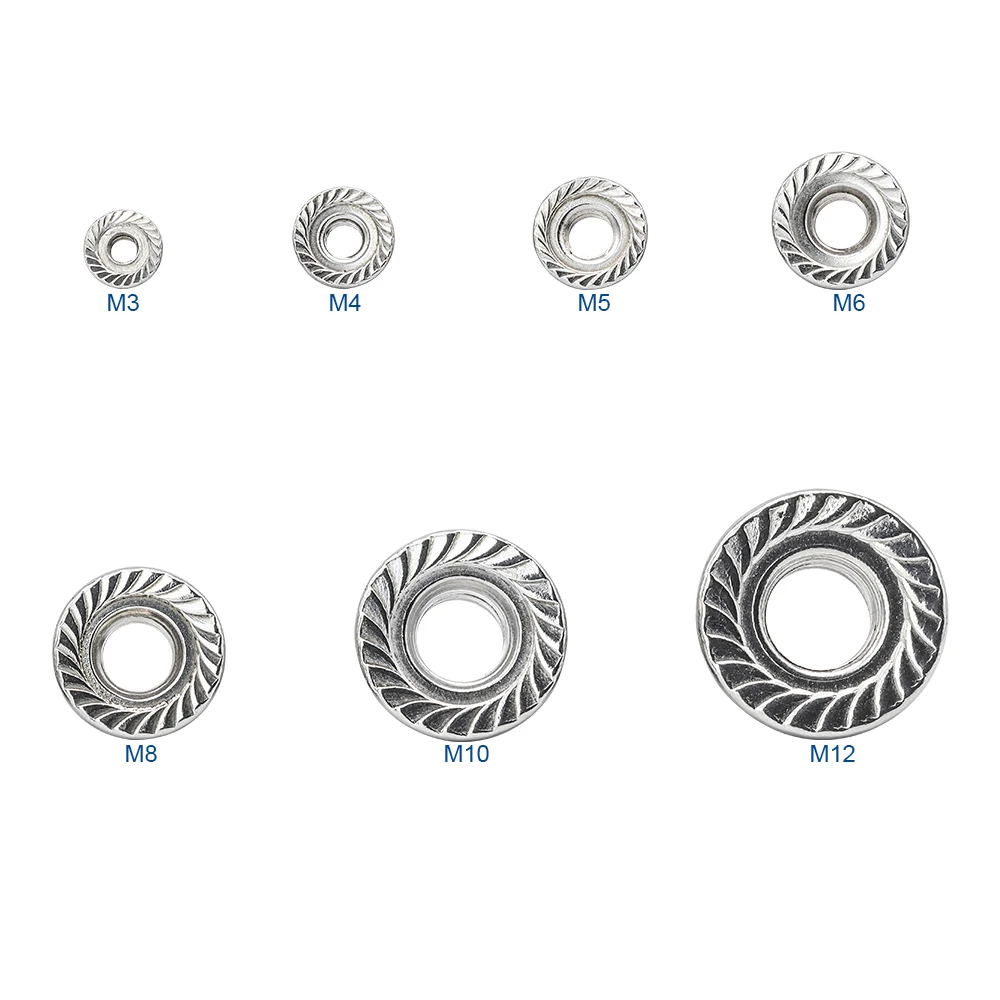 NINDEJIN-Kit de sortimento de porcas de flange hexagonal, aço inoxidável Metric Flange Nuts Set, M3, M4, M5, M6, M8, M10, M12, DIN6923, 192 peças