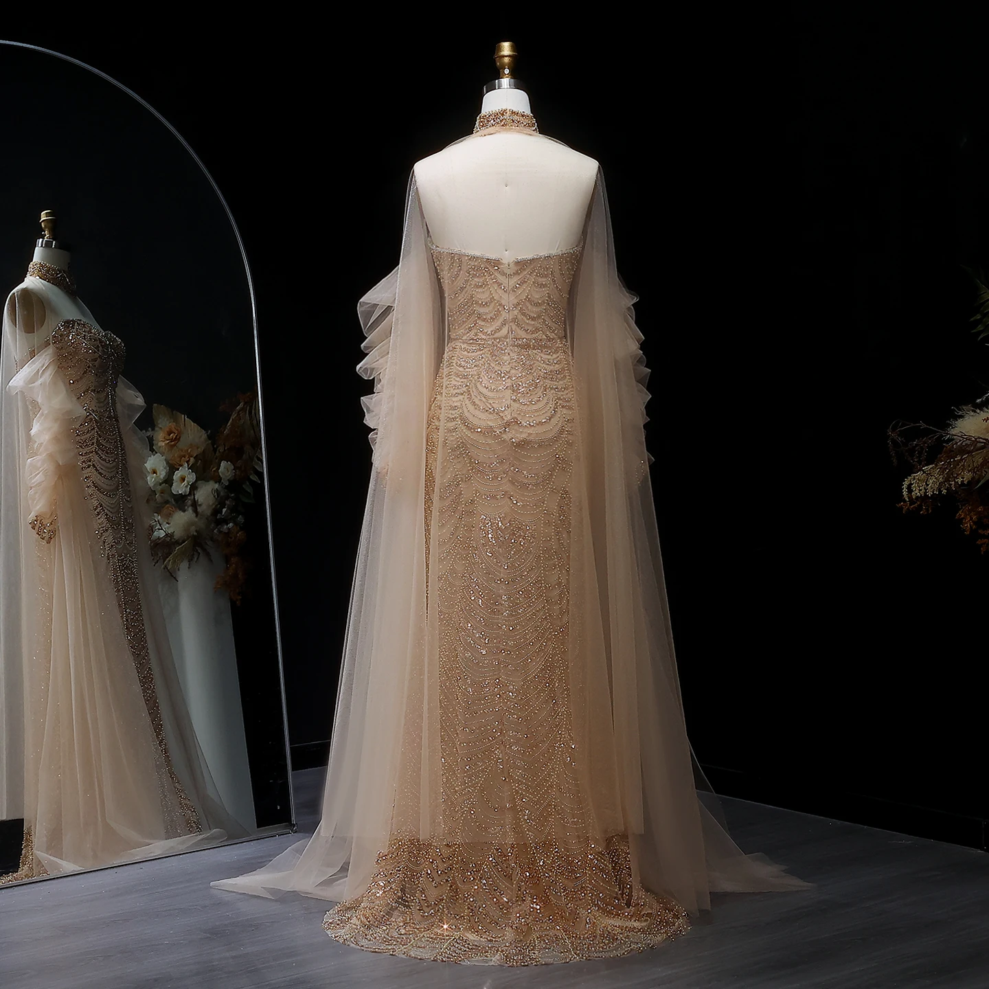 Sharon Said Luxury Beading Tassel Arabic Evening Dress with Cape Sleeves Elegant Women Wedding Party Gowns SS535 Customized