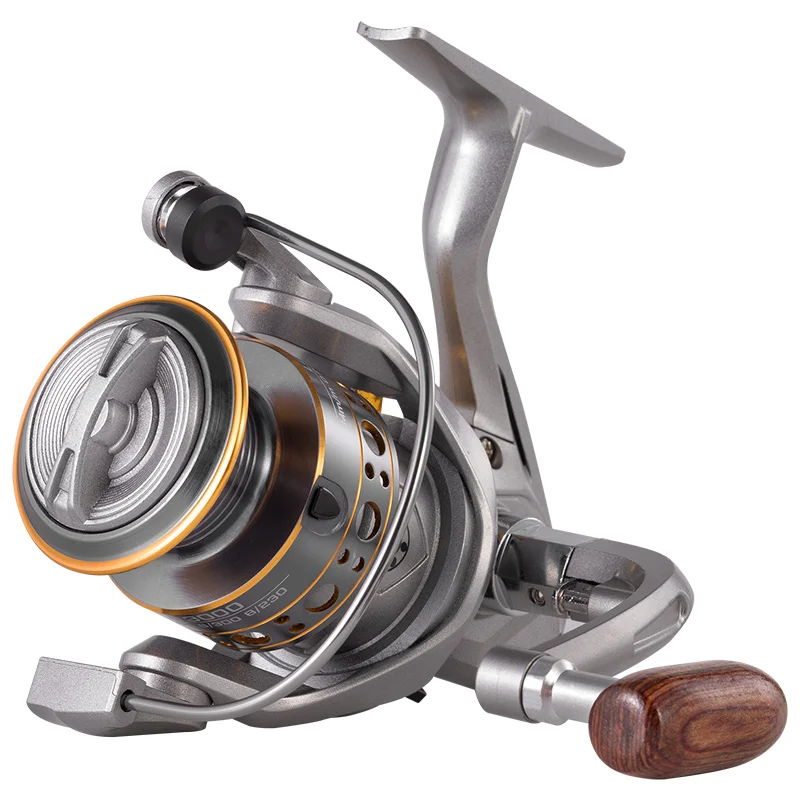LD Series 5.2:1 Alloy Fishing Reel with Carbon Drag and Wood Handle for Freshwater Saltwater Spinning Fishing