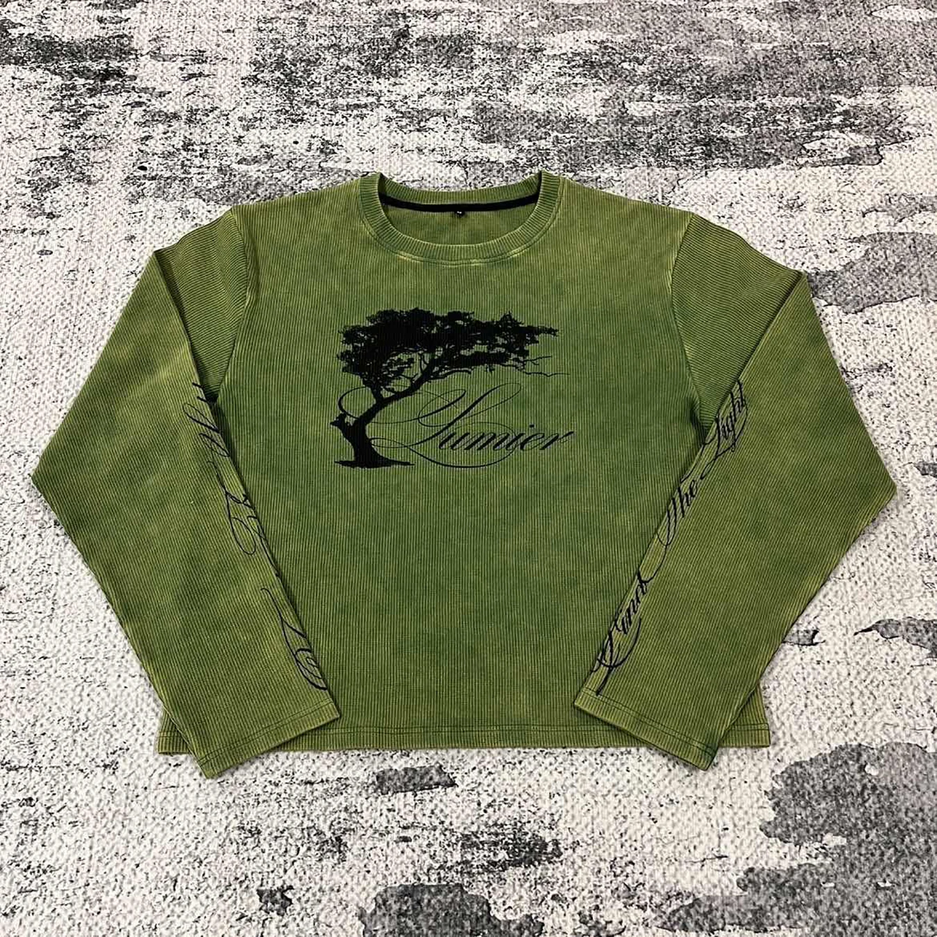 Autumn Restoration GuGe Te Y2K Printed Long Sleeve Waffle T-shirt Street Trend Ins Loose Top image 3