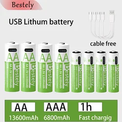 New 1.5V AA 13600mAh+AAA 6800mAh Lithium rechargeable Battery,USB Fast Charging Li-ion Battery , 2000 Cycles with USB- C Cable