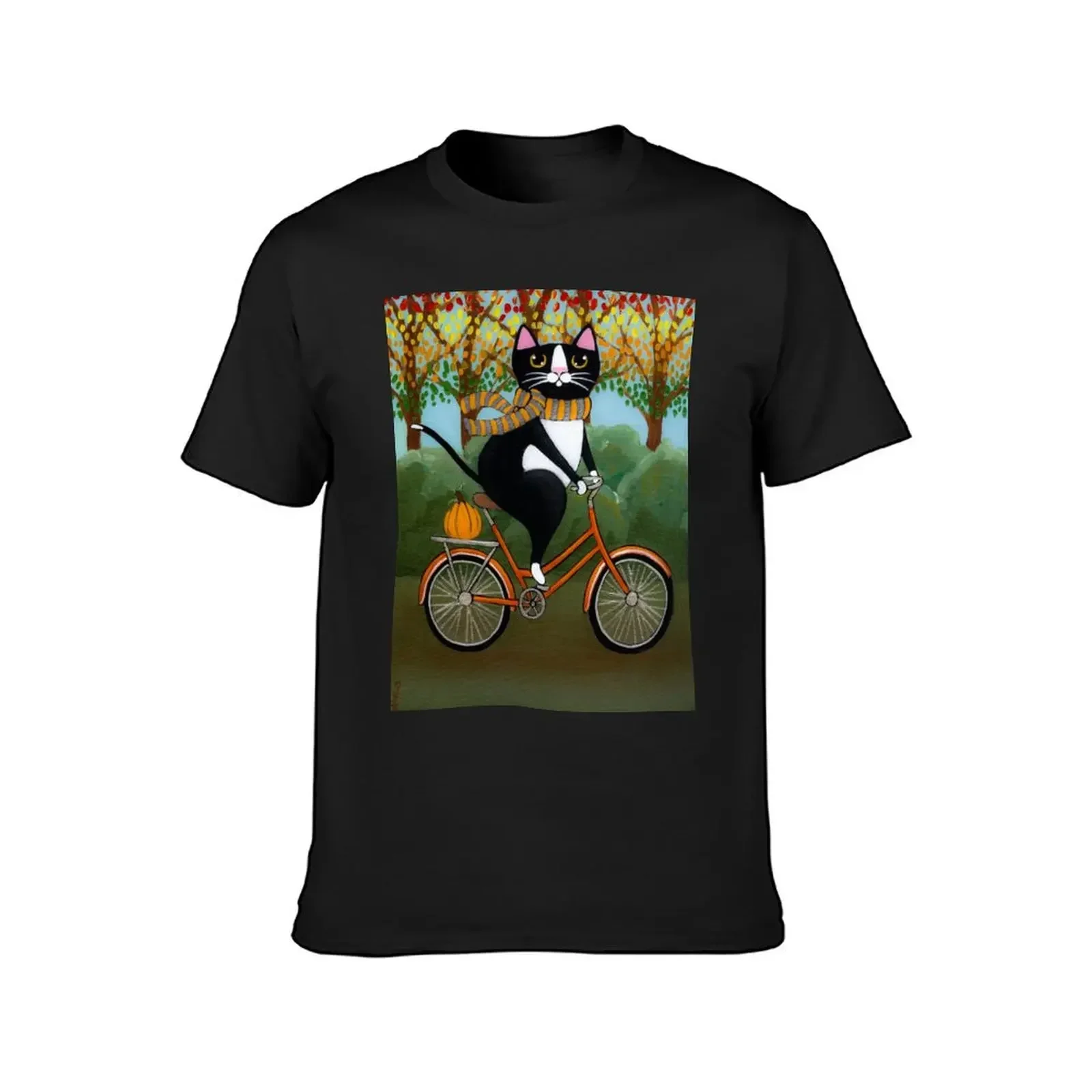 Herbstliches Katzen-T-Shirt auf einem Fahrrad, Sommer-Tops, Jungen-T-Shirts mit Animal-Print, schwere T-Shirts für Männer