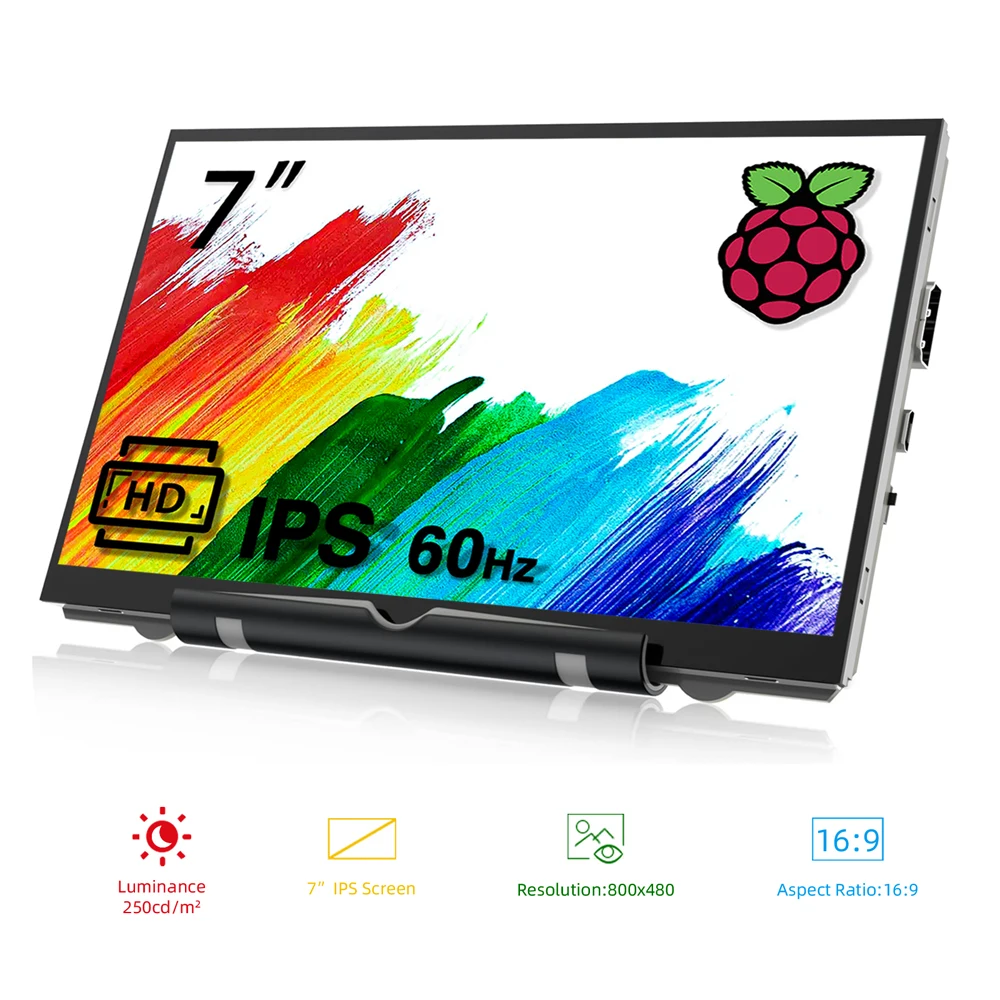 7 Inch Portable Monitor LCD 800*480 HD Small Monitor Gaming Extended Screen Laptop Second Screen Display for PC Raspberry Pi 3 4