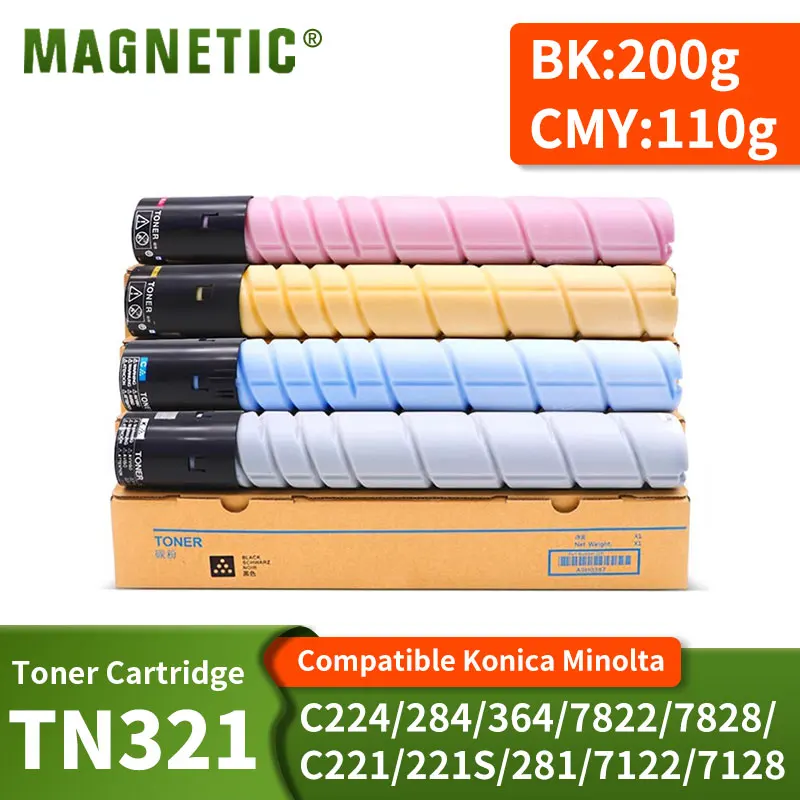 TN-321 TN321 Toner Cartridge Compatible For Konica Minolta Bizhub C224 284 364 7822 7828 C221 221S 281 7122 7128 C7222i 7228i