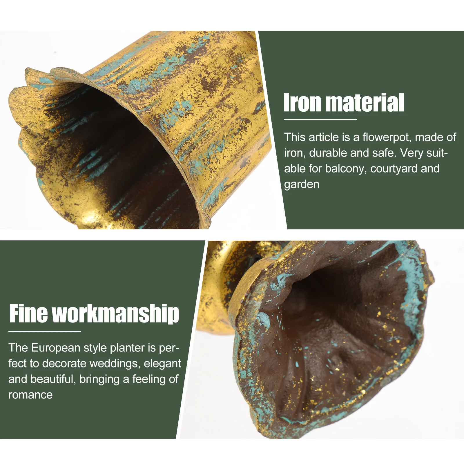 أصيص زهور من الحديد الزهر الأوروبي العتيق شرفة فناء زارع حفل الزفاف الديكور حاوية زهور معدنية #2