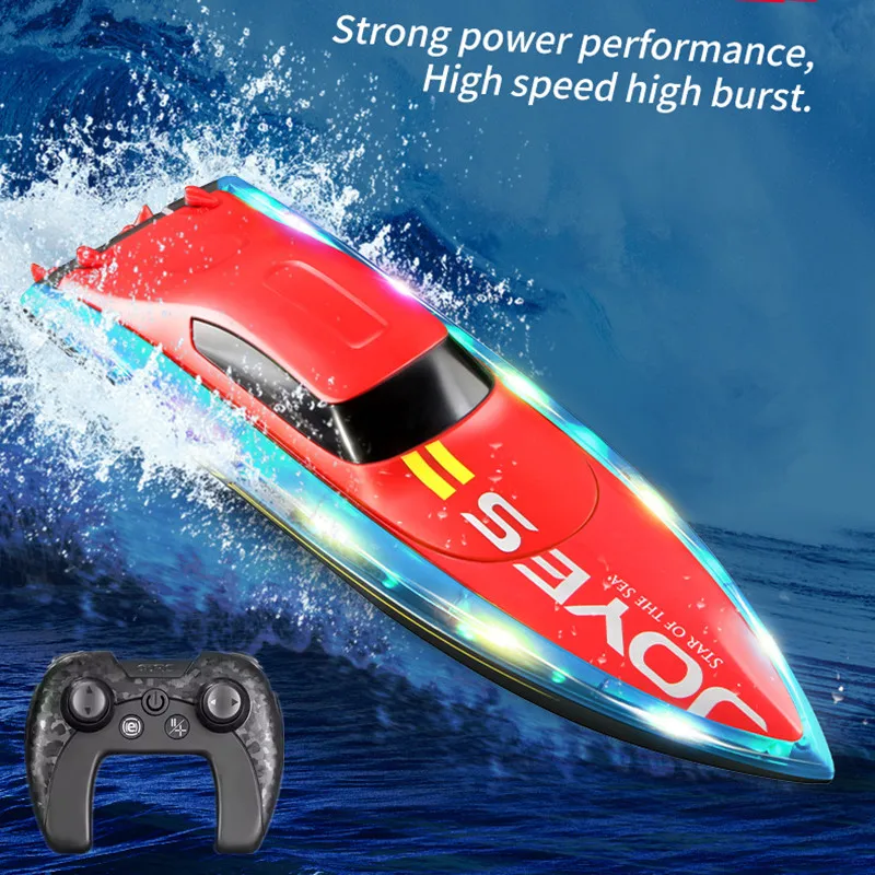 Barco lancha motora RC de alta velocidad, reinicio de tamaño grande de 30 KM/H, iluminación LED de 2,4G, advertencia de baja potencia, barco de Control remoto impermeable, juguete para niños