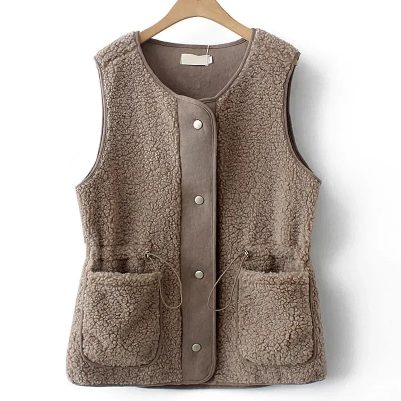 Fashion Lambswool Vest Women's Tops 2024 New Waist Autumn Winter Waistcoat Jacket Casual Sleeveless Coat Wear Outside Female