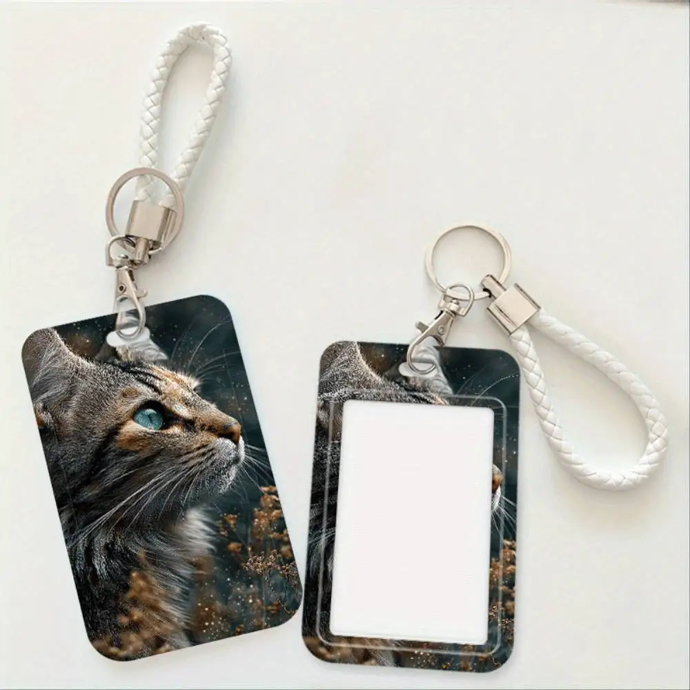 Cat With Sparkling Blue Eyes ID Card Holder Plastic Card Case Holds 2 Cards For Doctor Nurse Student Bank Access Badge