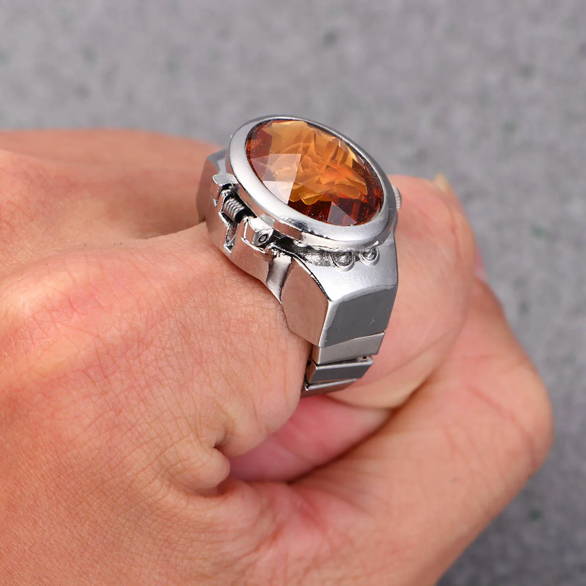 

Oval Watch Shaped Finger Ring Yellow Stylish Elastic Quartz Watch Jewelry For Men Women Mini Fashion Unisex Gift