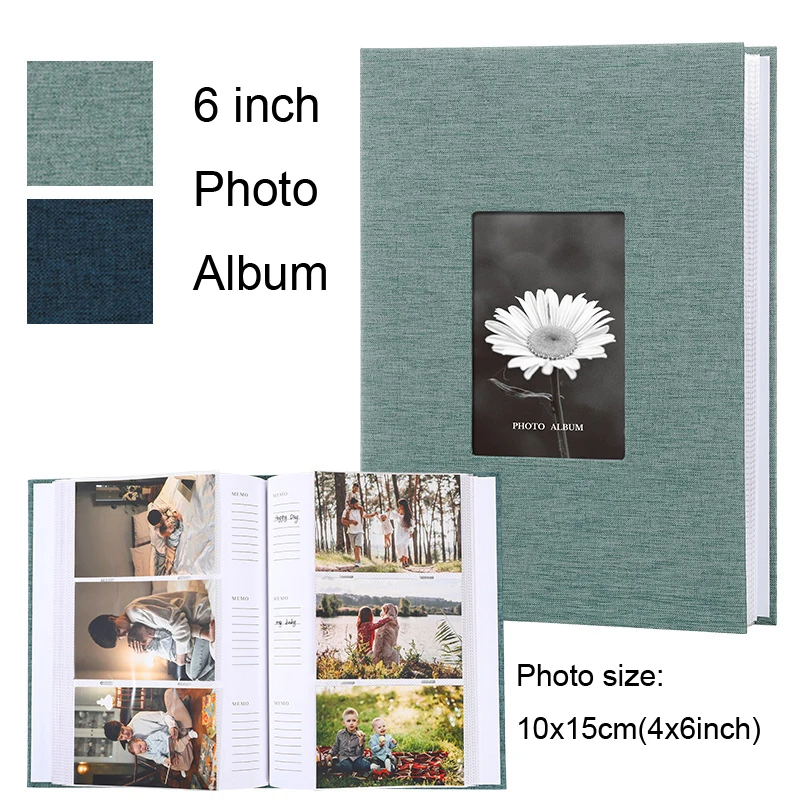 1Set Linen Cloth Cover Album 6-inch Interleaf Type Photo Storage Album 200/300pcs Writable Collection of Children Growth Photos