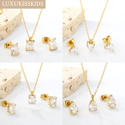 LUXUKISSKIDS 블링 큐빅 지르코니아 목걸이 귀걸이 세트 스테인레스 스틸 쥬얼리 여자/여자 결혼식 파티 2025를위한 최소한의 Joyas