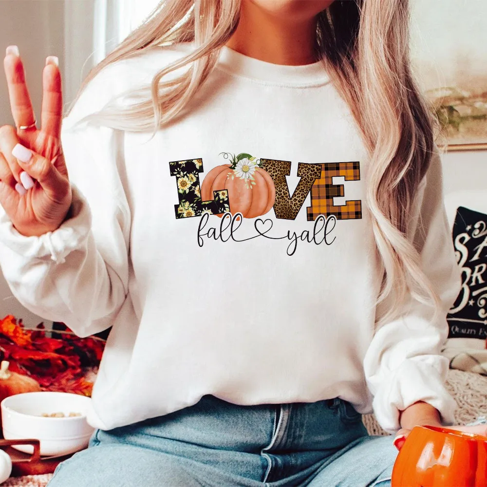 Love Fall Yall Cute Fall Sweatshirt Thanksgiving Clothes Pumpkin Patch Outfit Halloween Sweatshirt Fall Crewneck Autumn Sweater