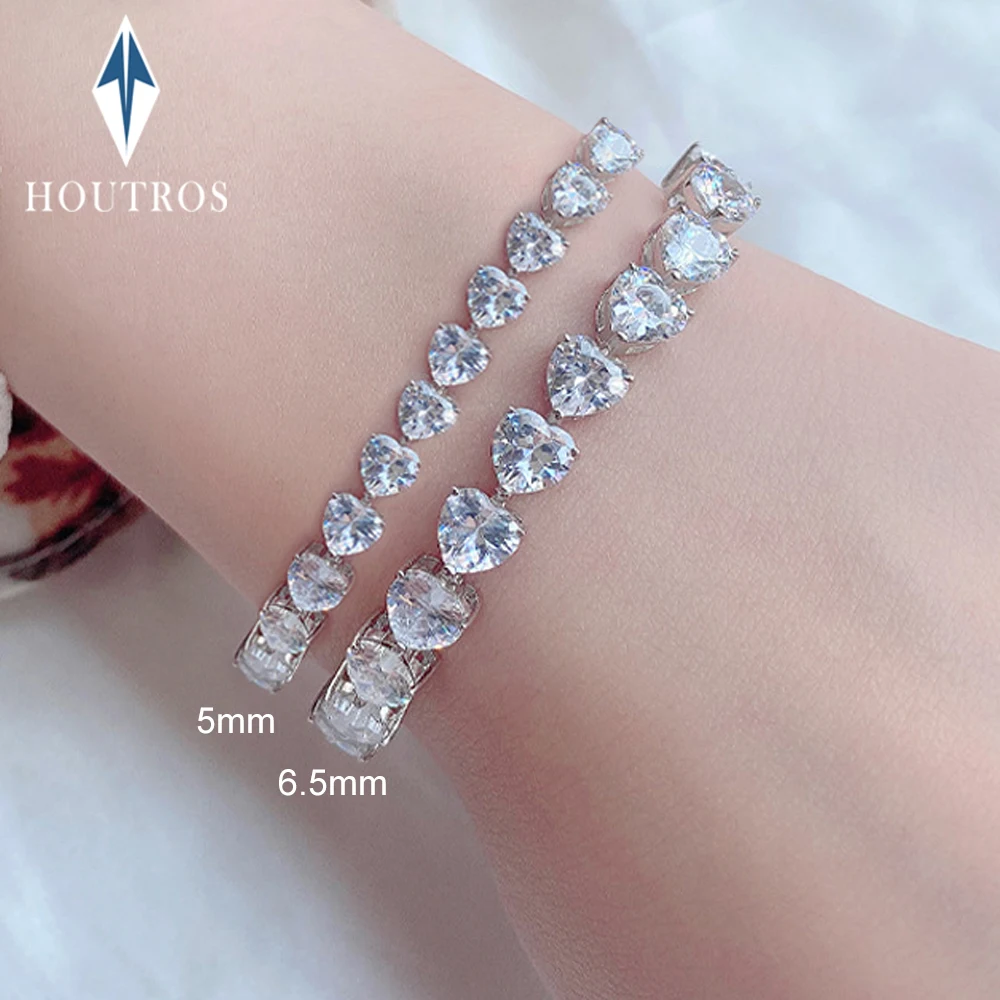 

5/6.5mm Heart Cut Moissanite Tennis Bracelet for Women S925 Silver Lab Diamond GRA Certified Bracelet Party Wedding Jewelry Gift