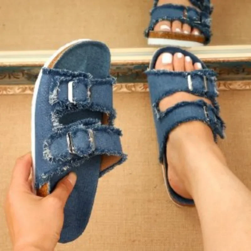 2024New Women's Comfortable Sandals Women Slip on Wedge Sandals Sports Beach Walking Shoes Summer Fashion Denim Casual Sandals