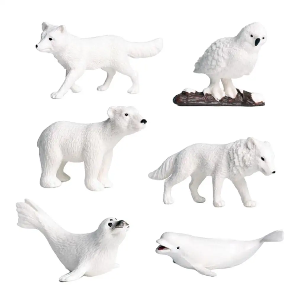 Kit Modelo Animal Lobo Ártico Dollhouse, Estatuetas De Cão De Mar, Brinquedo, 6Pcs