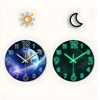 Creative Earth Luminous Wooden Wall Clock Living Room Bedroom Kitchen Home Decoration Wall Clock Silent Quartz Clock Holiday Gift 12 Inches 14 Inches 16inch (Without Battery)