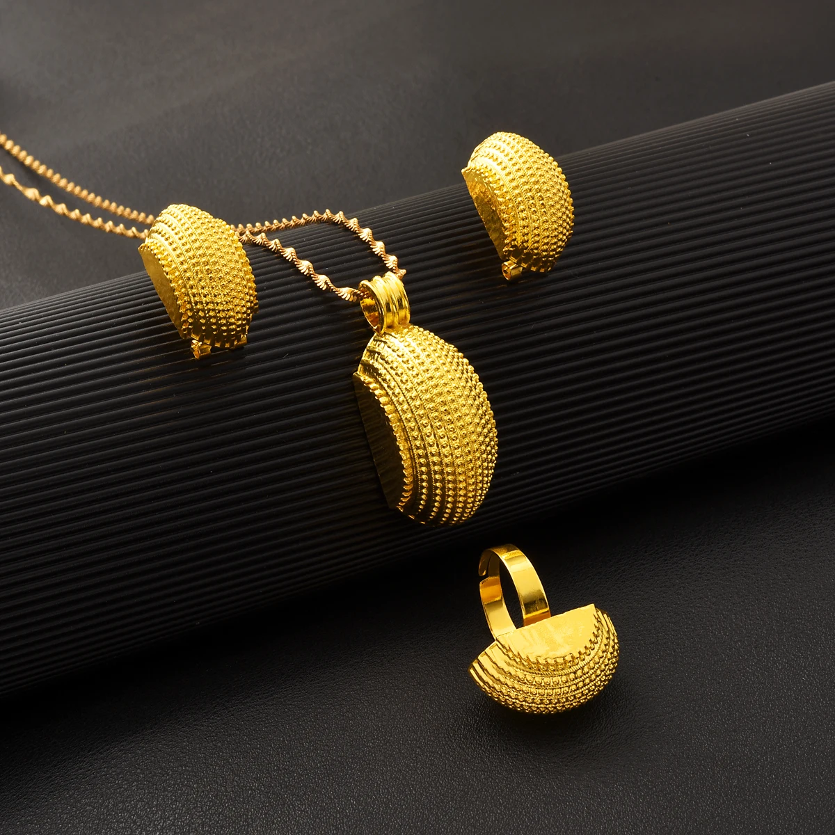 Eritrean Luxury Gold Color Jewelry Sets For Women Ethiopian Pendant Earrings Ring Bracelet Africa Dubai Wedding Accessories Gift