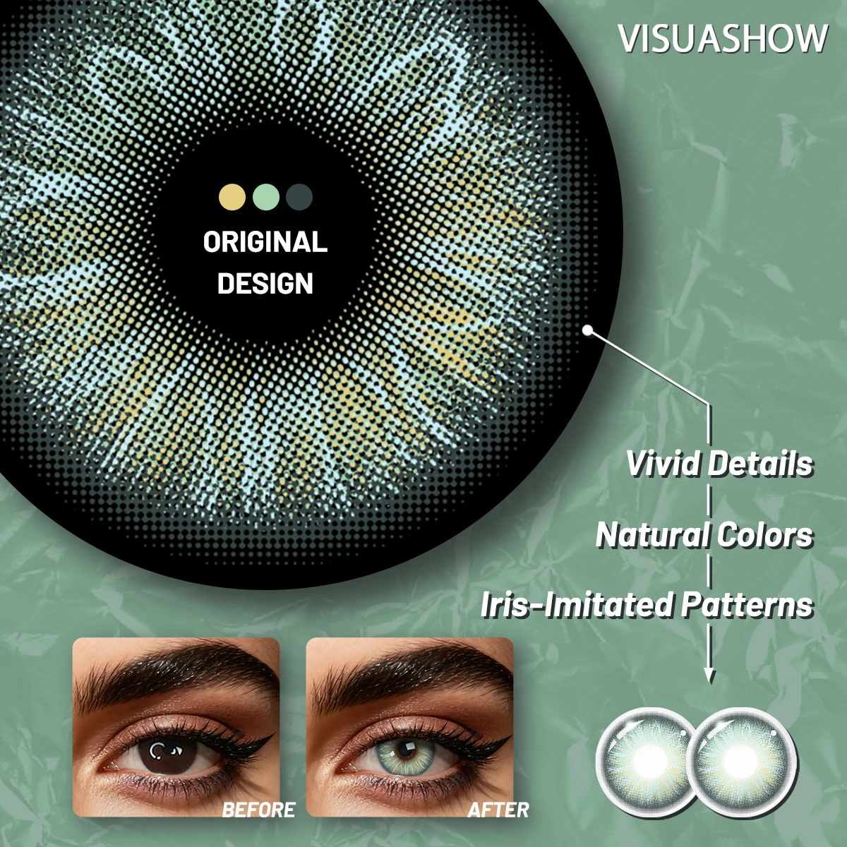 VISUASHOW Iris Blue farbige Kontaktlinsen mit Sehstärke, halbjährlich, für kleine Pupillen, natürliche Make-up-Linsen – Detail 4