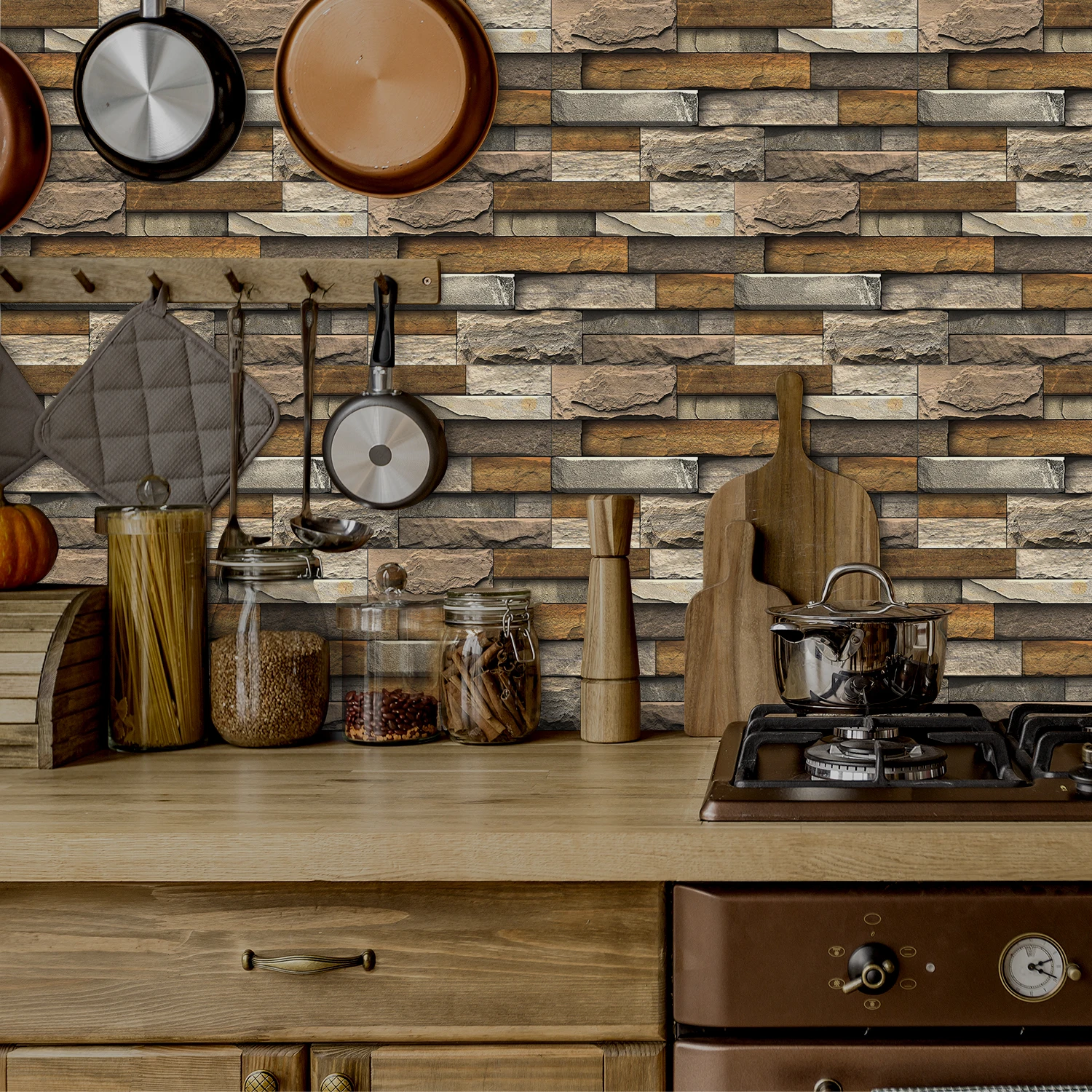 Retro Stone Brick Wall Stickers Bathroom And Kitchen Backsplash Peel And Stick Waterproof Self-Adhesive Vinyl Tile Stickers