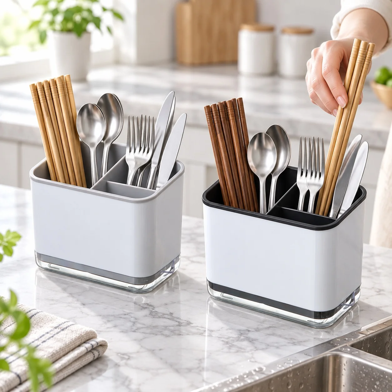 Detachable Double-layer Tableware Drain Rack Compartment Appliance Rack Kitchen Spoon Fork Chopsticks Storage Rack
