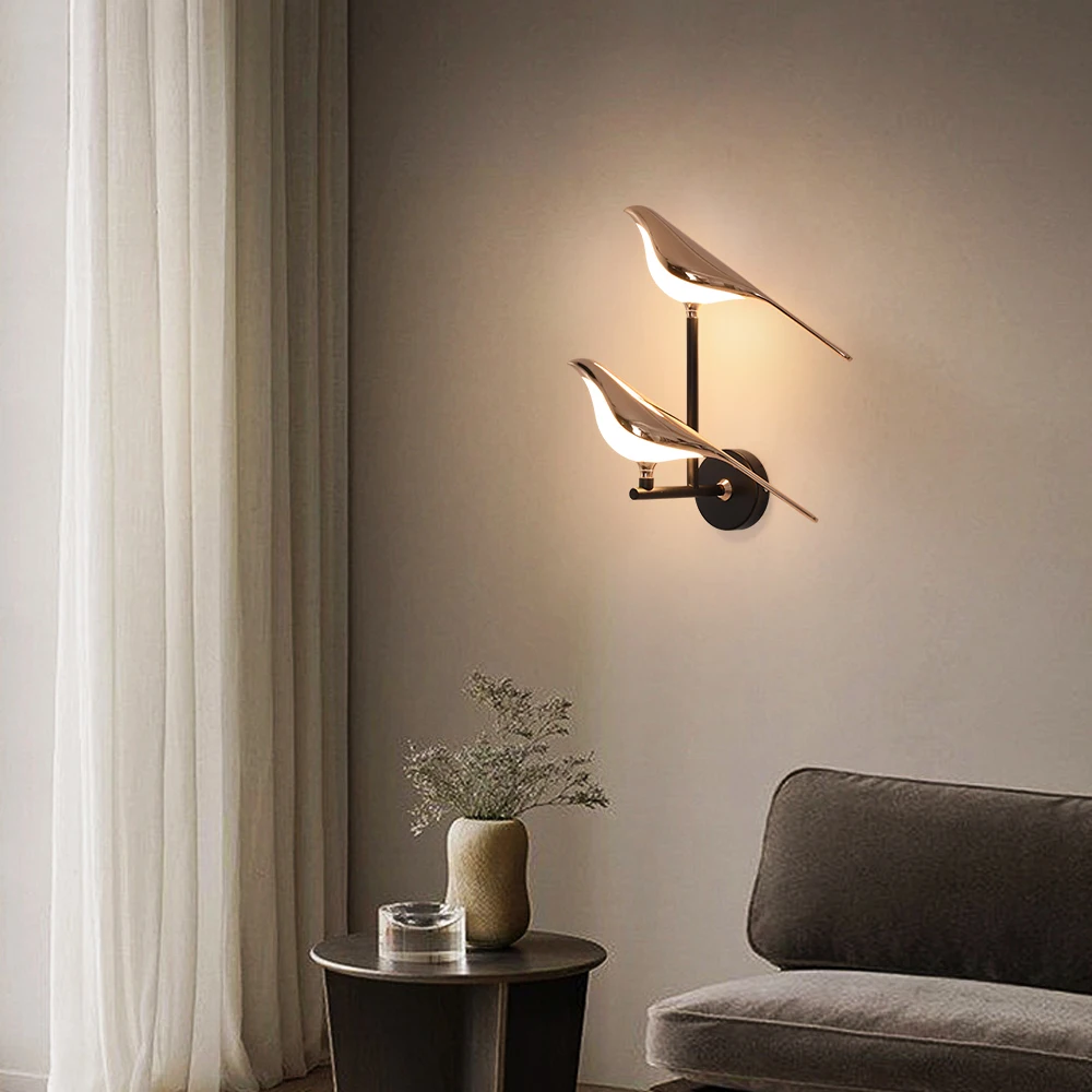 

Nordic Rotatable Bird Wall Light Fixture Creative Night Lights For Bedroom Bedside Decoration Art Home Golden Wall Sconces Lamps
