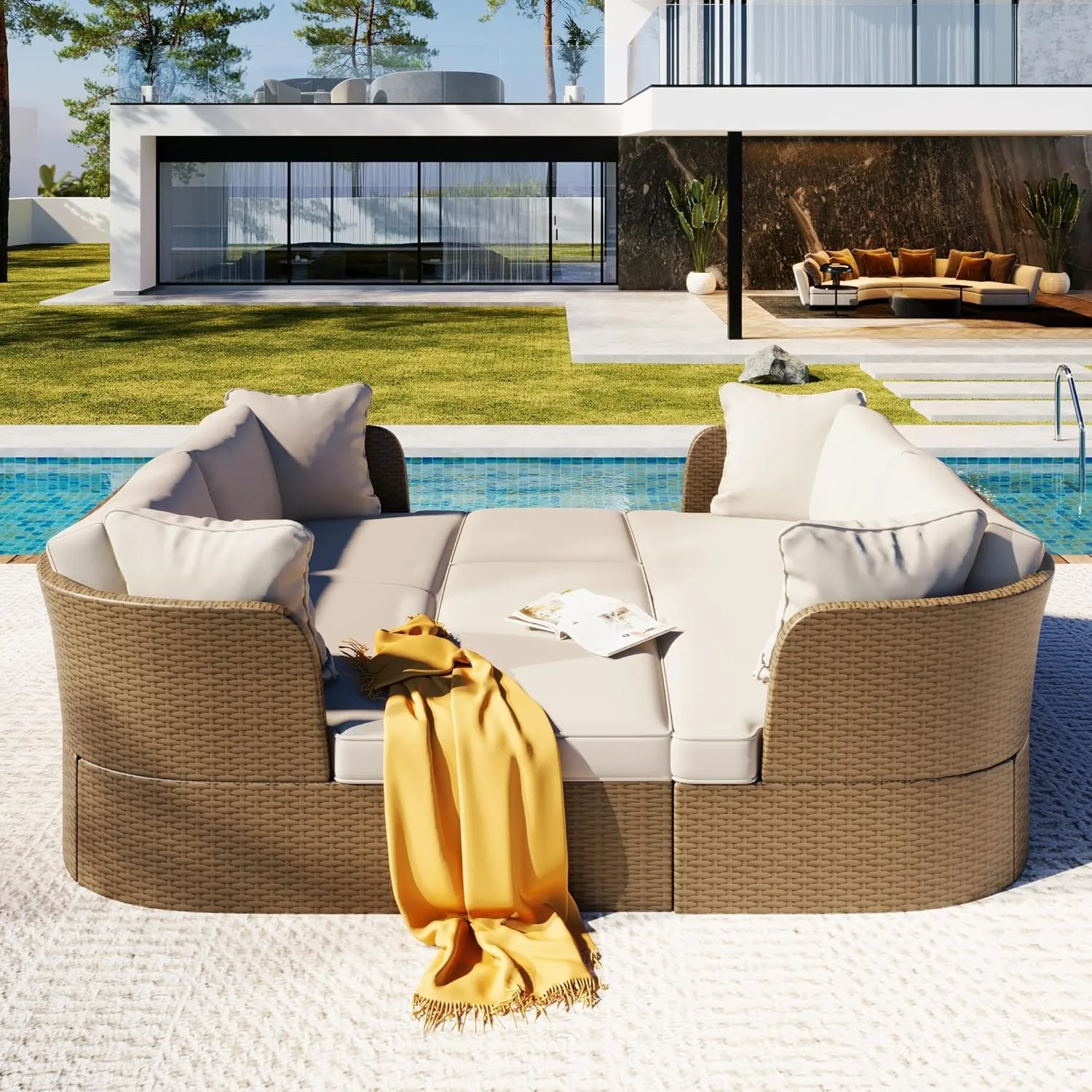 5Pieces Outdoor Patio Wicker Furniture Sofa Set with Thick Cushions Suitable for Backyard Porch