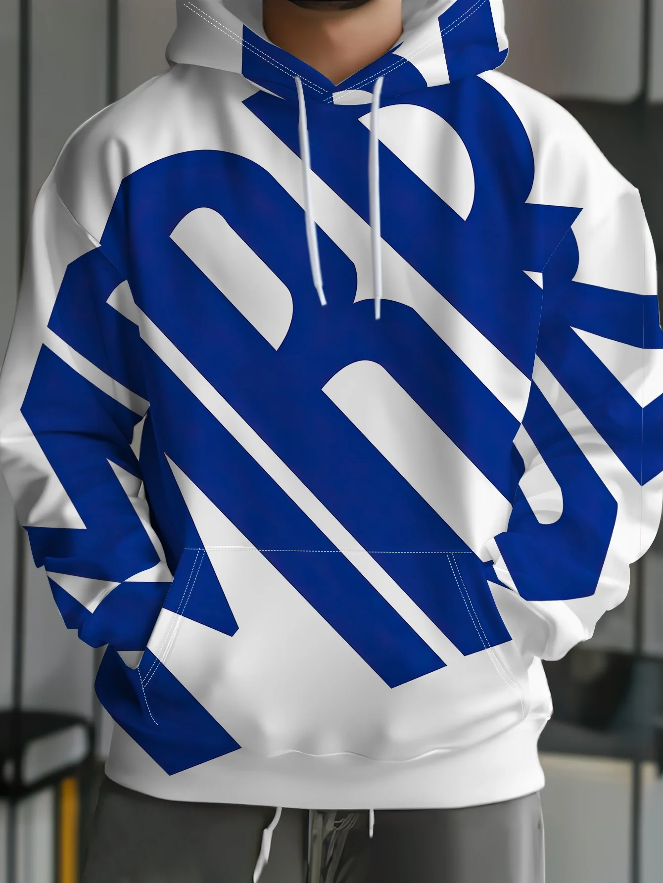 Autumn and winter men's hooded sweater with letter printing, warm, comfortable, casual, fashionable outdoor clothing