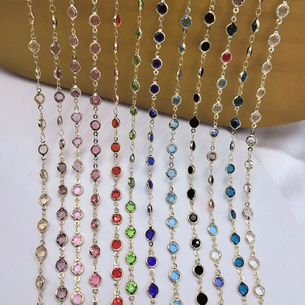 1Meter/roll 6mm Colorful Crystal Beaded Chain Glass Bead Gold Necklace Chain Accessories for DIY Jewelry Making Crafts