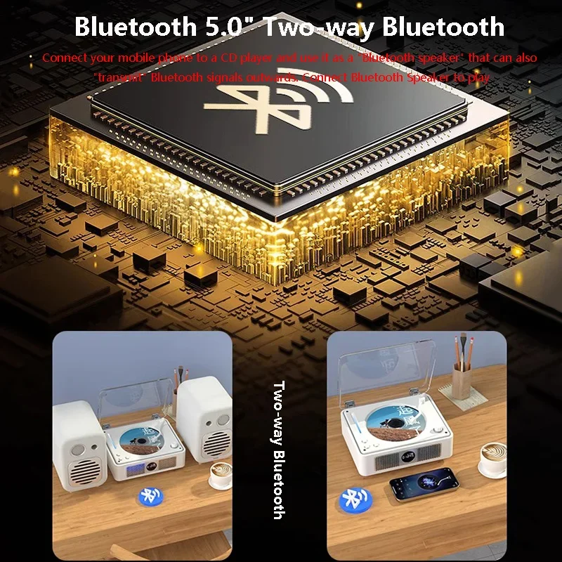 เครื่องเล่นซีดีบลูทูธ 5.0 RGB Lighting EffectsHIFI CD Audio PlayerลําโพงในตัวUSB Lossless Readout Optical Outputชาร์จ