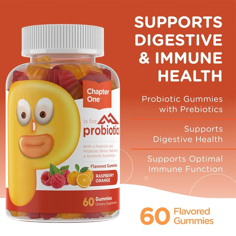 

Probiotic gummies and probiotic blends - Raspberry Orange flavor non GMO children's probiotic and fiber gummies (60 capsules)