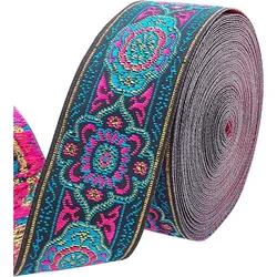 7 Yard Vintage Jacquard Ribbon 1 1/4 Inch Emobridered Woven Ribbon Floral Fabric Trim Fringe Boho Persian Tape for Eid