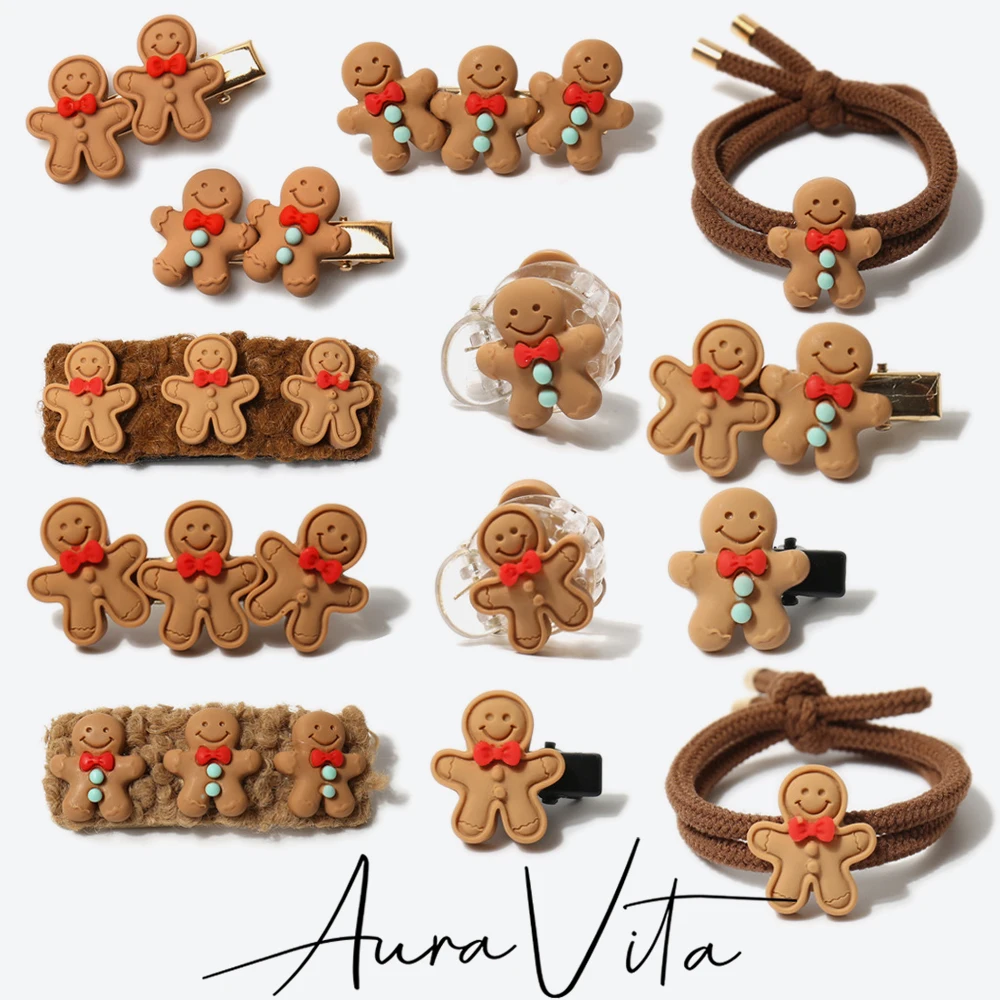 AuraVita Gingerbread Man Hair Clip High Stretch Hair Rope Christmas Party Creative Hair Accessories Cute Hairpins Hair Tie Gift