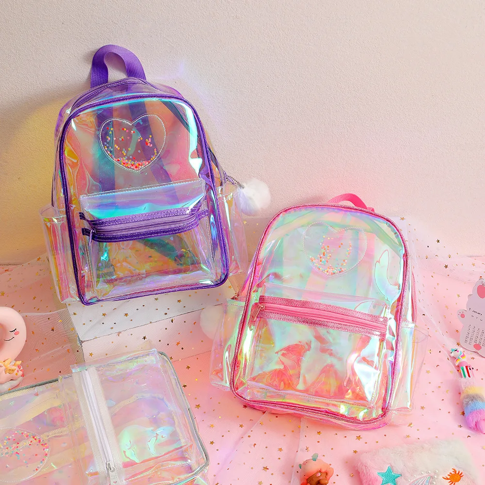 Reflective Transparent Backpack Cute Clear Jelly Bags Girls Portable Laser Backpacks Children Fashion Book Bag Kids Schoolbag