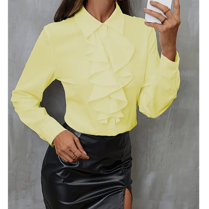 Boho Women\'s White Loose Chiffon Shirt Spring Fall Long Sleeve New Fashion Ruffled Tops Elegant Casual Blouses For Women Clothes