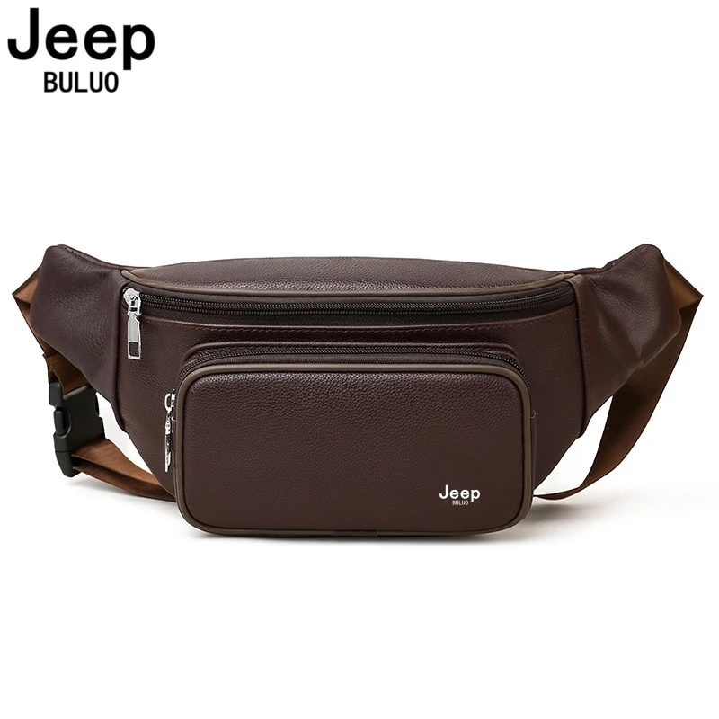 

JEEP BULUO Fashion New Brand Men Chest Bag Genuine Leather Black Brown Casual High Quality Sling Waist Bag Shoulder Crossbody