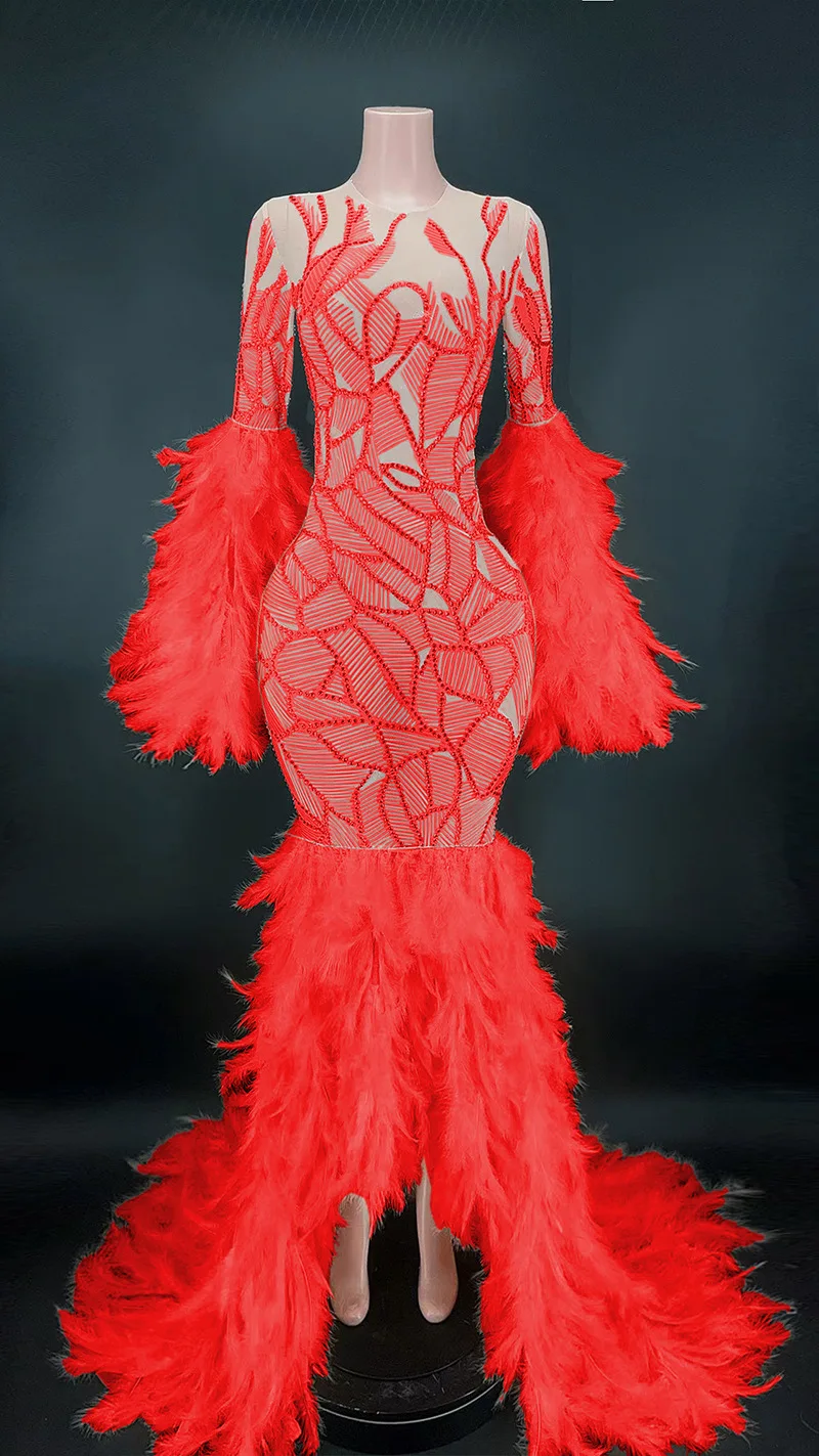 เงาเพชรขนนกสีส้มชุดราตรีหรูหรา Vestidos De BienAbiti Matrimonio Donna Elegante ประสิทธิภาพชุด