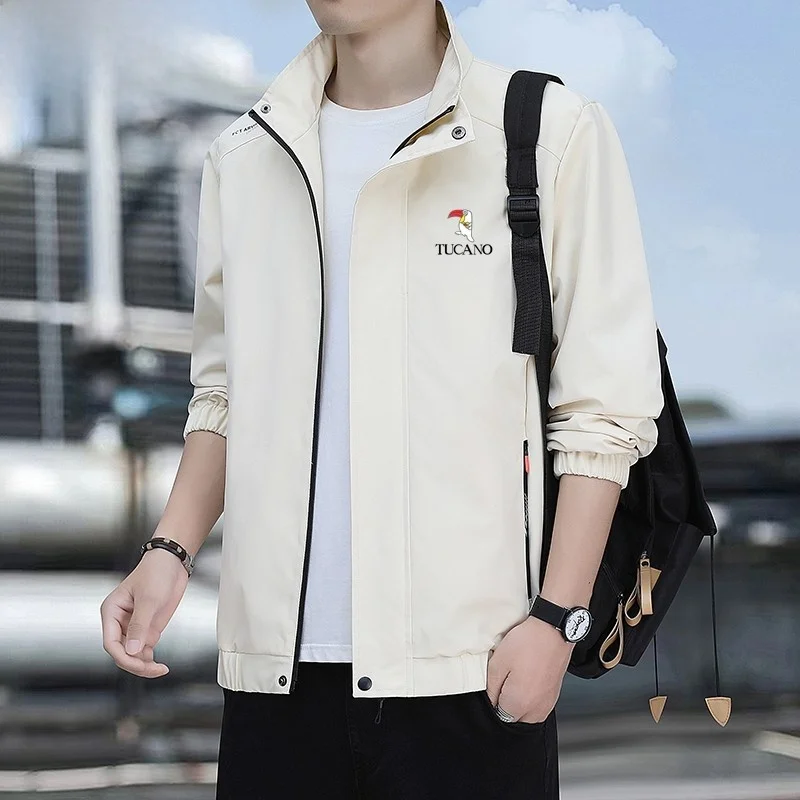 

Slim Fit Spring New Men's Jaet Thin Stand Collar Korean Version Faionable Woodpeer Bird Logo Outerwear Casual Sle