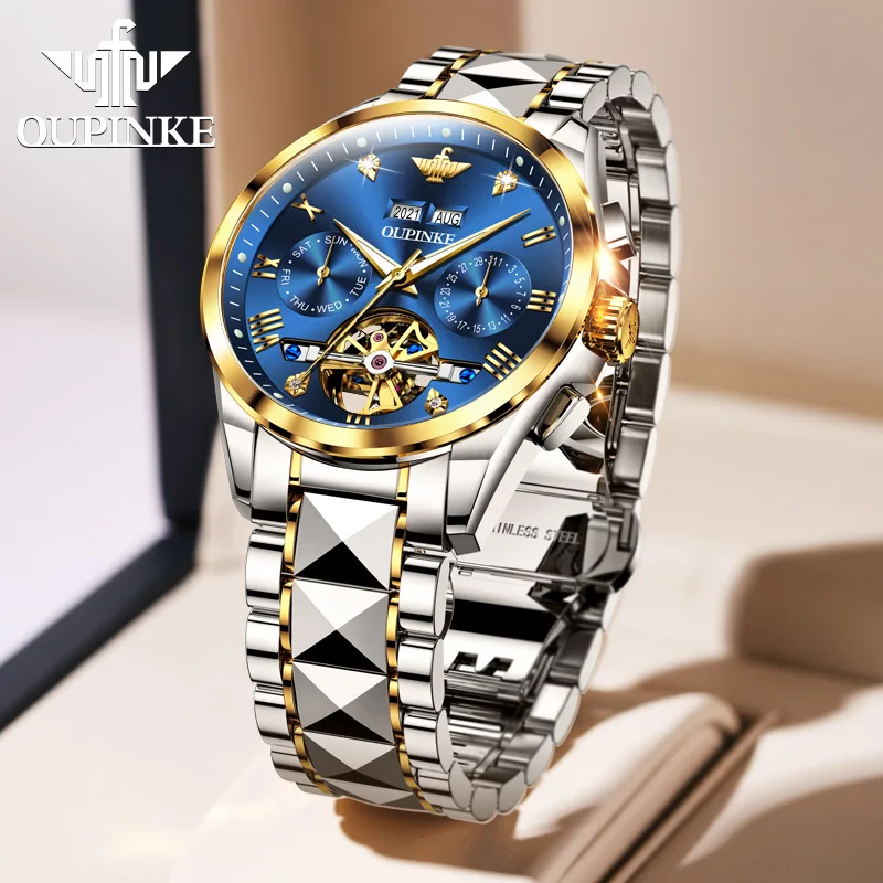 OUPINKE Automatic Mechanical Watch for Men 50M Waterproof Sapphire Mirror Luxury High Level Wristwtch