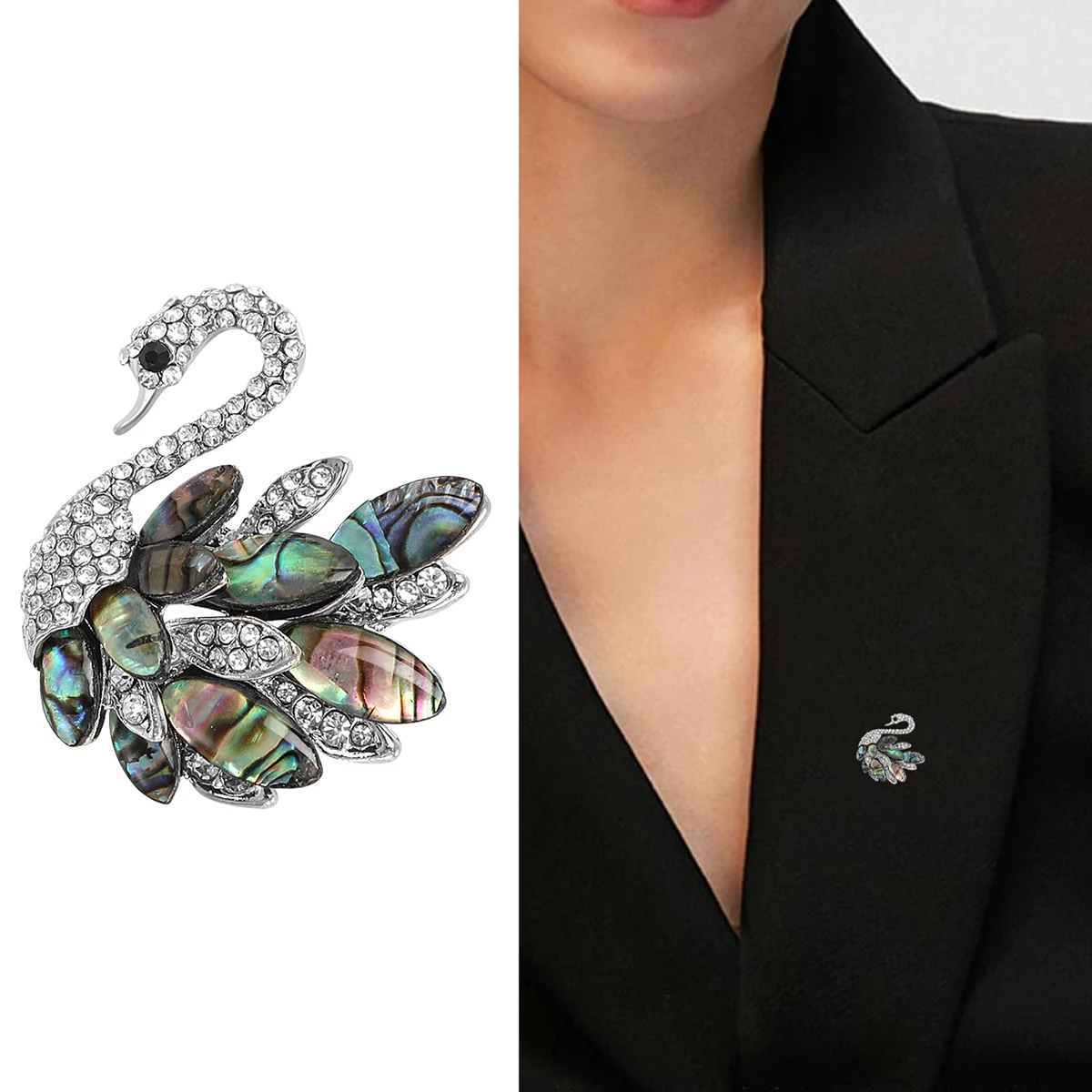 Shell Swan Brooches for Women Unisex Feather Pins Dove Accessories Peacock Model Office Party Friends Gift