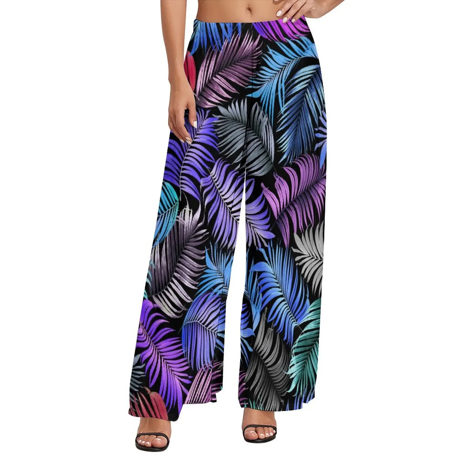 Colorful Leaf Pants Female Palm Tree Aesthetic Trousers Elastic Waist Modern Wide Pants Gift