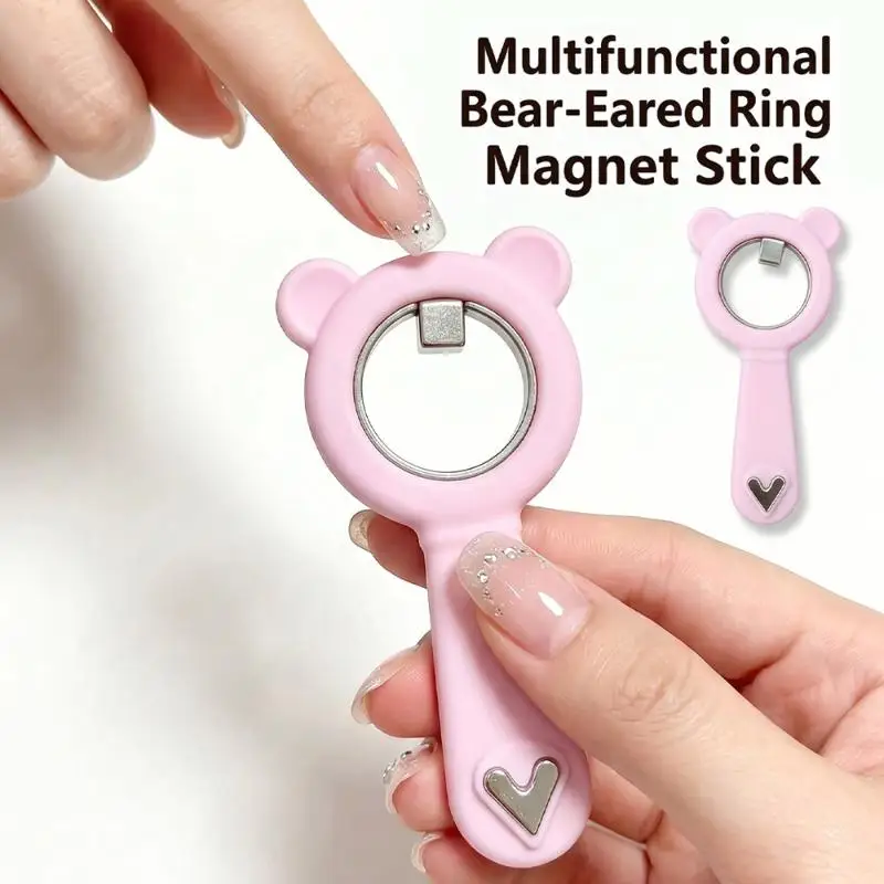 1Pcs Pink Bear Ear Nail Magnet Stick Strong Heart Shape Magnetic Tool For DIY Manicure Home Nail Salon Use