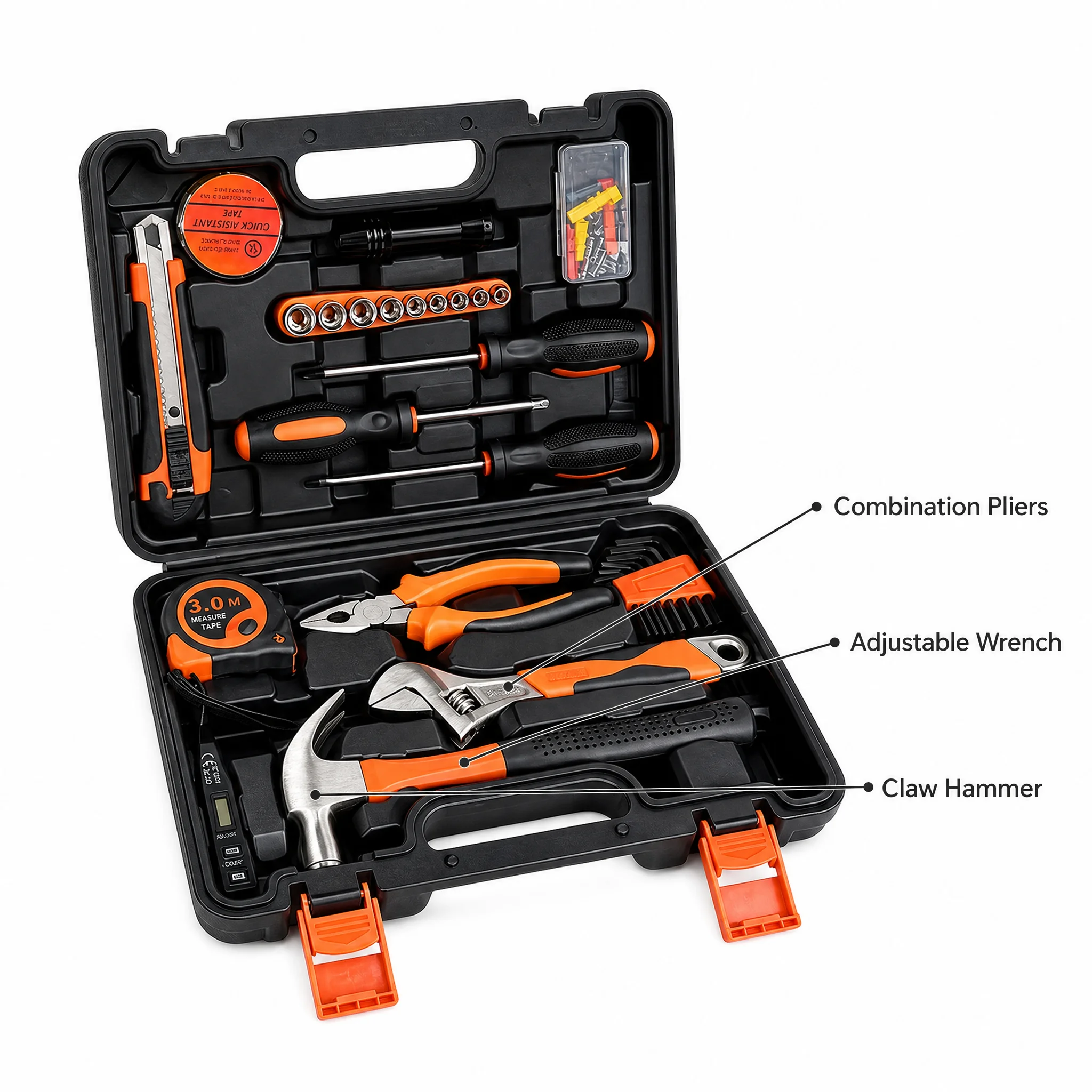 Home DIY Household Repair Maintenance Tool Kit 50 Pieces/Set with OEM Support Including Hammers Screwdrivers