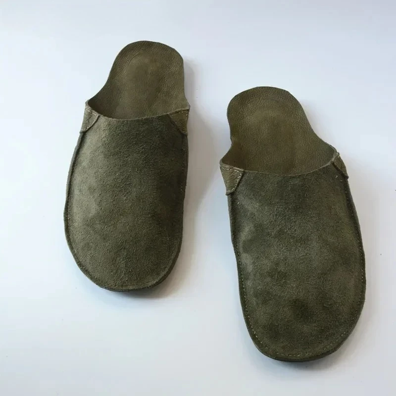 

Женские тапочки из натуральной кожи, женские повседневные туфли на плоской подошве, мужские туфли ручной работы из коровьей замши, летние и зимние теплые большие размеры 35-45